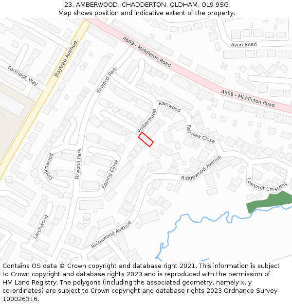 23, AMBERWOOD, CHADDERTON, OLDHAM, OL9 9SG: Location map and indicative extent of plot