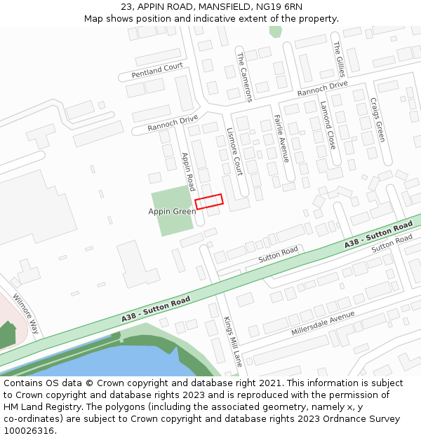23, APPIN ROAD, MANSFIELD, NG19 6RN: Location map and indicative extent of plot