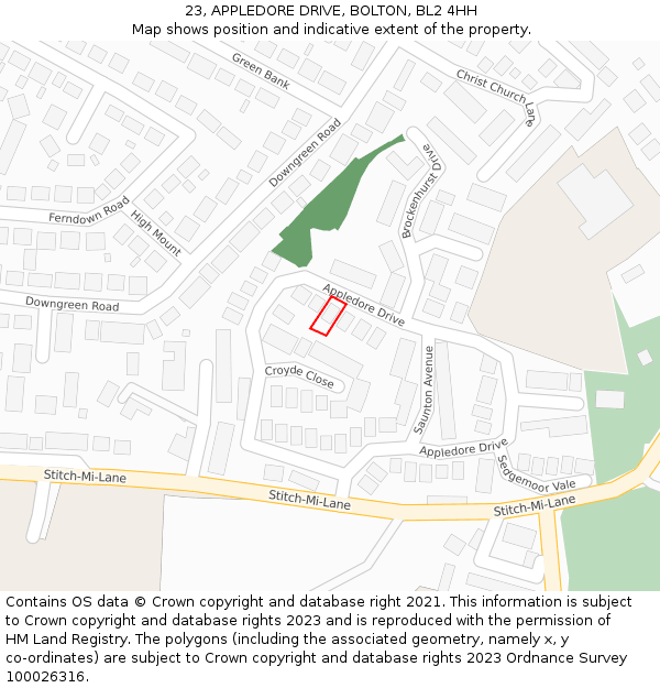 23, APPLEDORE DRIVE, BOLTON, BL2 4HH: Location map and indicative extent of plot