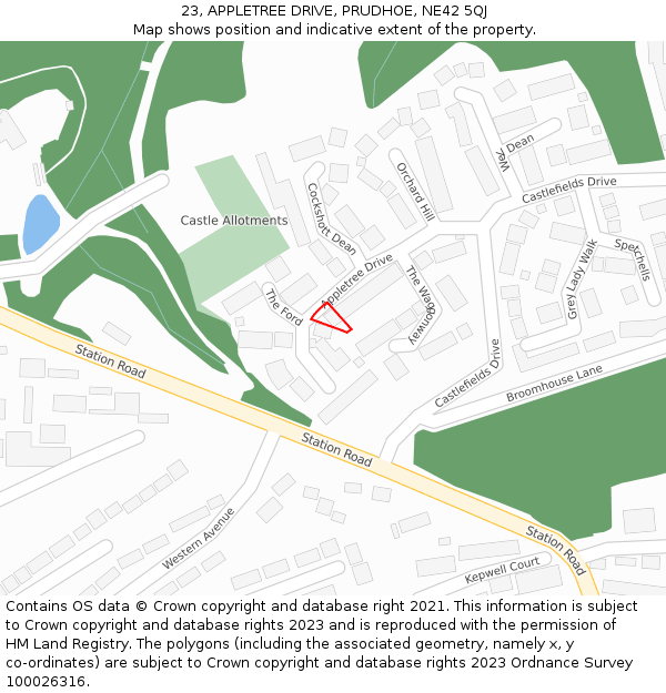 23, APPLETREE DRIVE, PRUDHOE, NE42 5QJ: Location map and indicative extent of plot