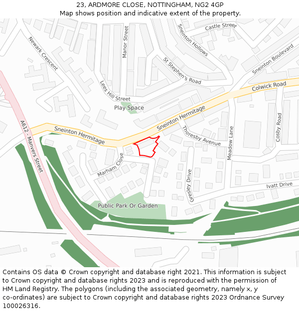 23, ARDMORE CLOSE, NOTTINGHAM, NG2 4GP: Location map and indicative extent of plot