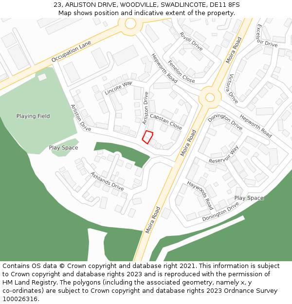 23, ARLISTON DRIVE, WOODVILLE, SWADLINCOTE, DE11 8FS: Location map and indicative extent of plot
