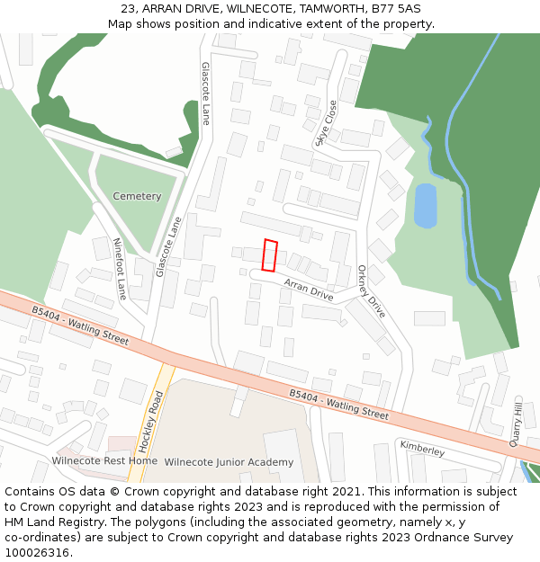 23, ARRAN DRIVE, WILNECOTE, TAMWORTH, B77 5AS: Location map and indicative extent of plot