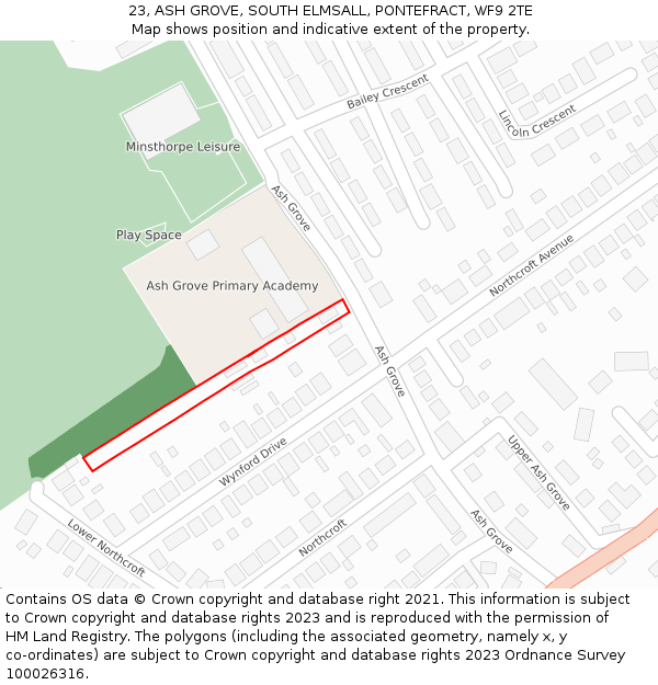 23, ASH GROVE, SOUTH ELMSALL, PONTEFRACT, WF9 2TE: Location map and indicative extent of plot