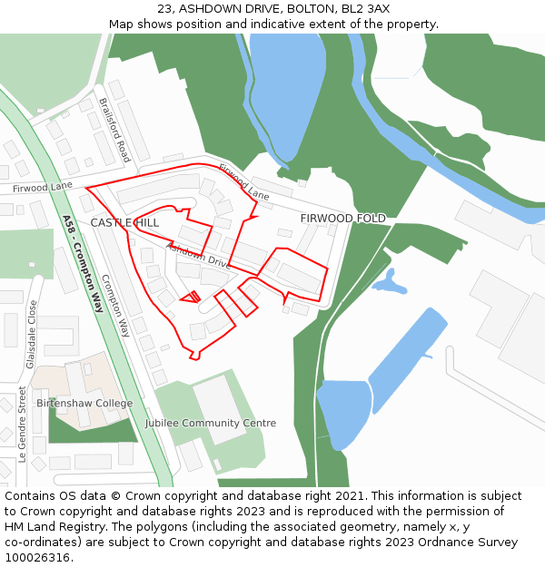 23, ASHDOWN DRIVE, BOLTON, BL2 3AX: Location map and indicative extent of plot