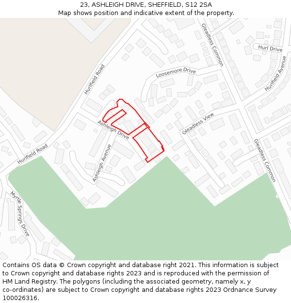 23, ASHLEIGH DRIVE, SHEFFIELD, S12 2SA: Location map and indicative extent of plot
