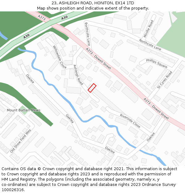 23, ASHLEIGH ROAD, HONITON, EX14 1TD: Location map and indicative extent of plot
