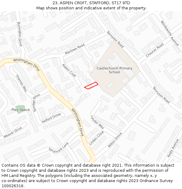 23, ASPEN CROFT, STAFFORD, ST17 9TD: Location map and indicative extent of plot
