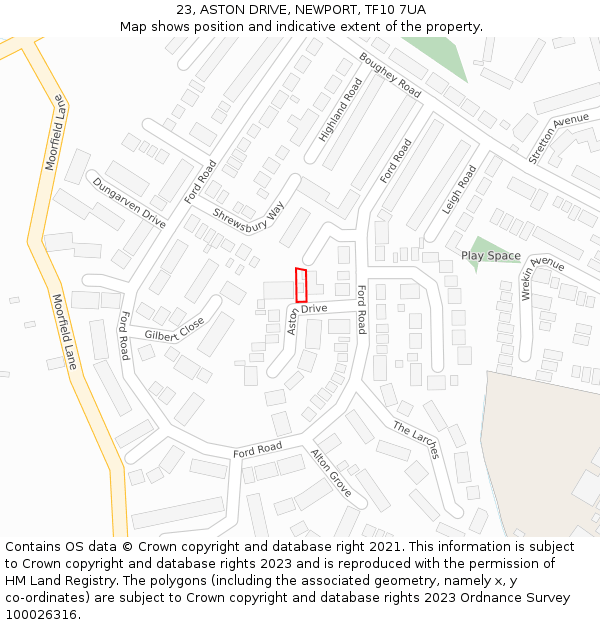 23, ASTON DRIVE, NEWPORT, TF10 7UA: Location map and indicative extent of plot