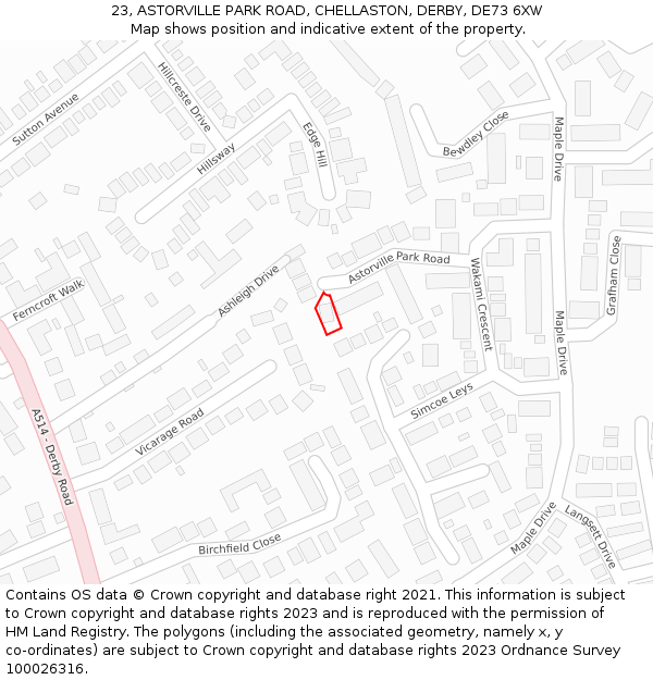 23, ASTORVILLE PARK ROAD, CHELLASTON, DERBY, DE73 6XW: Location map and indicative extent of plot