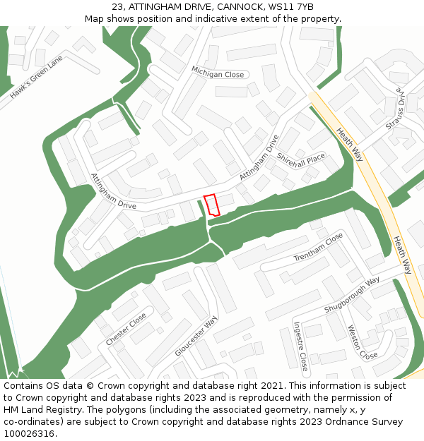 23, ATTINGHAM DRIVE, CANNOCK, WS11 7YB: Location map and indicative extent of plot