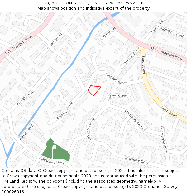 23, AUGHTON STREET, HINDLEY, WIGAN, WN2 3ER: Location map and indicative extent of plot