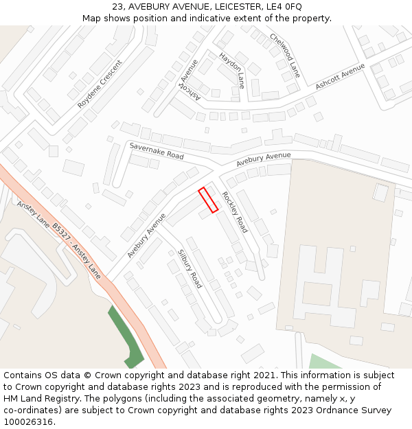 23, AVEBURY AVENUE, LEICESTER, LE4 0FQ: Location map and indicative extent of plot