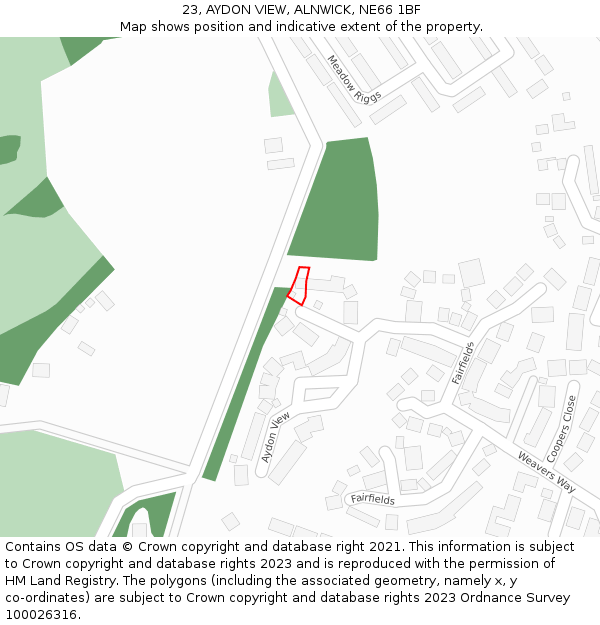 23, AYDON VIEW, ALNWICK, NE66 1BF: Location map and indicative extent of plot