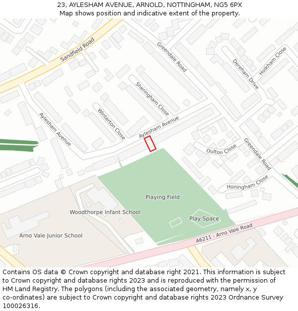 23, AYLESHAM AVENUE, ARNOLD, NOTTINGHAM, NG5 6PX: Location map and indicative extent of plot