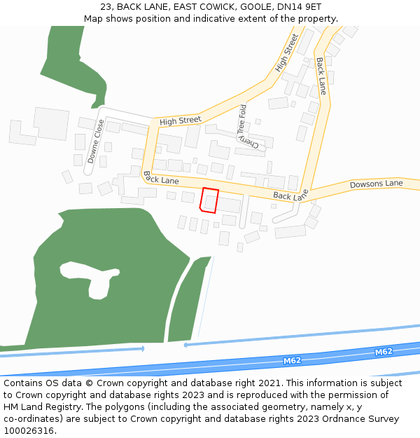 23, BACK LANE, EAST COWICK, GOOLE, DN14 9ET: Location map and indicative extent of plot