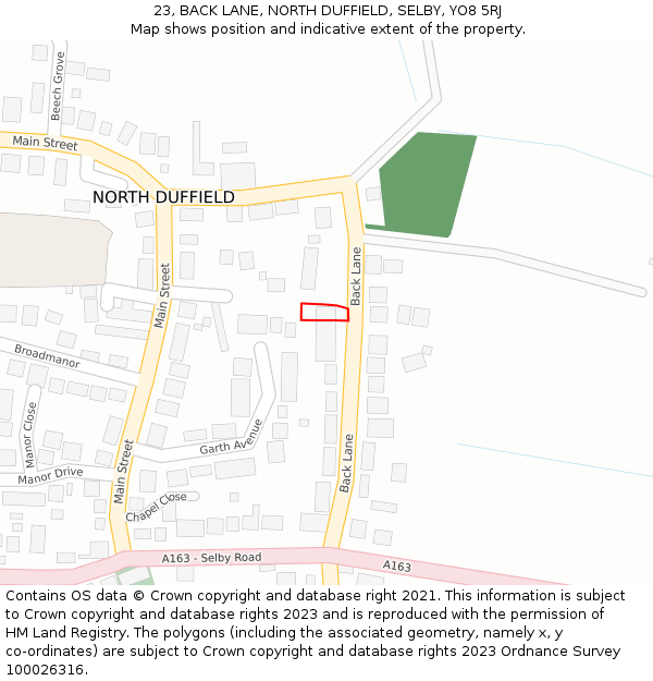 23, BACK LANE, NORTH DUFFIELD, SELBY, YO8 5RJ: Location map and indicative extent of plot