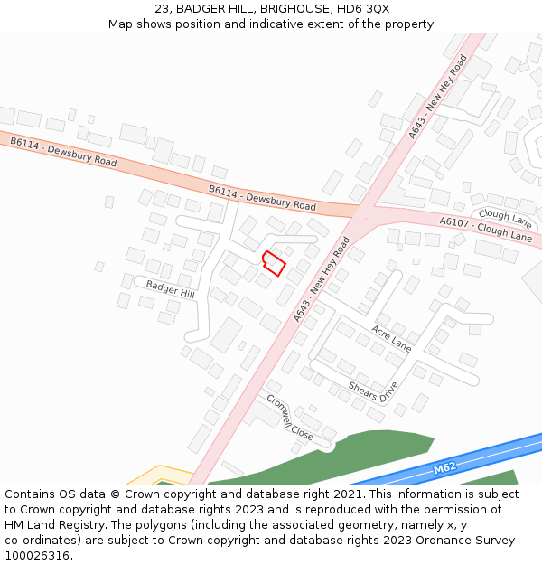 23, BADGER HILL, BRIGHOUSE, HD6 3QX: Location map and indicative extent of plot