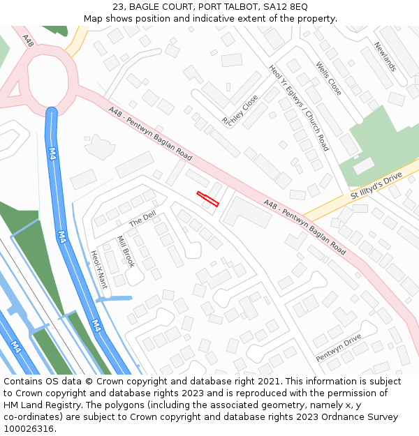 23, BAGLE COURT, PORT TALBOT, SA12 8EQ: Location map and indicative extent of plot
