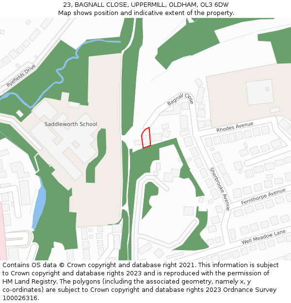 23, BAGNALL CLOSE, UPPERMILL, OLDHAM, OL3 6DW: Location map and indicative extent of plot