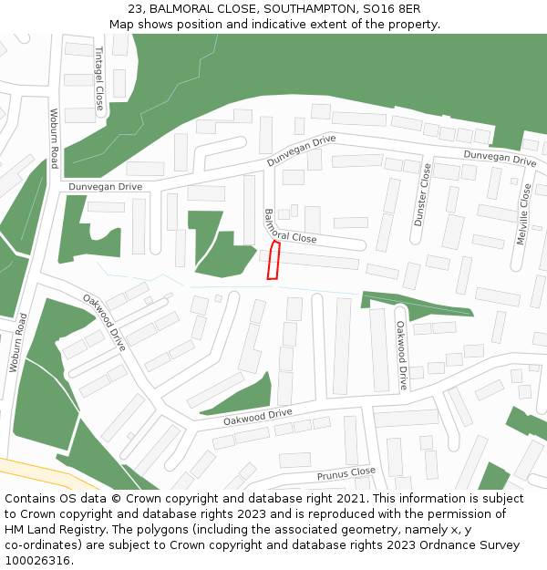 23, BALMORAL CLOSE, SOUTHAMPTON, SO16 8ER: Location map and indicative extent of plot