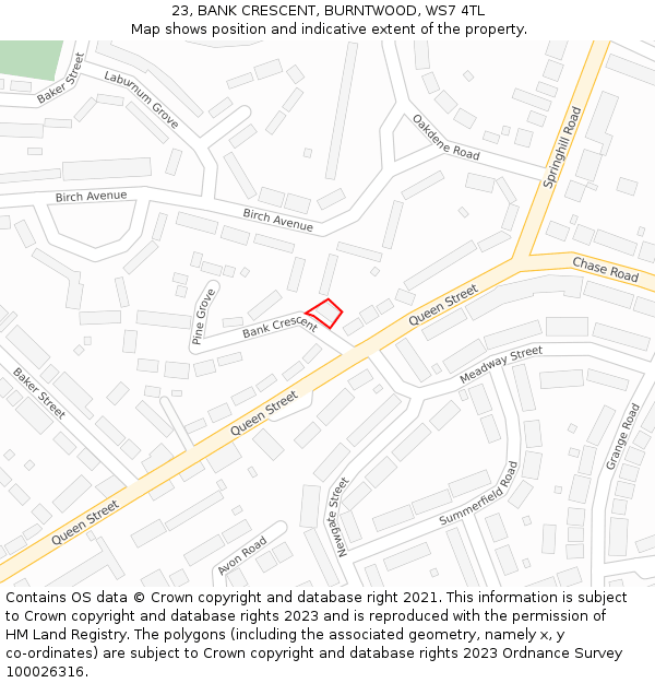 23, BANK CRESCENT, BURNTWOOD, WS7 4TL: Location map and indicative extent of plot