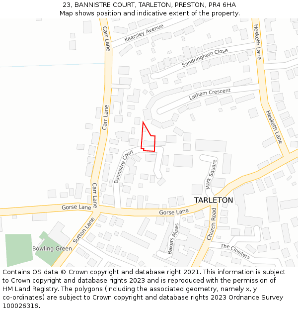 23, BANNISTRE COURT, TARLETON, PRESTON, PR4 6HA: Location map and indicative extent of plot