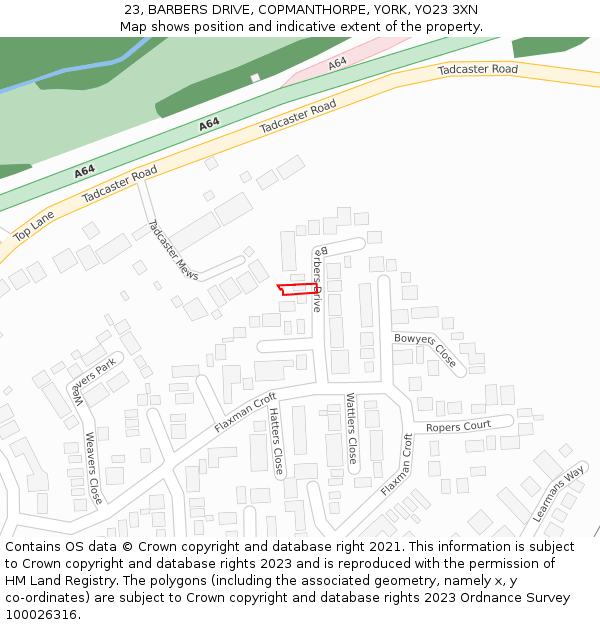 23, BARBERS DRIVE, COPMANTHORPE, YORK, YO23 3XN: Location map and indicative extent of plot