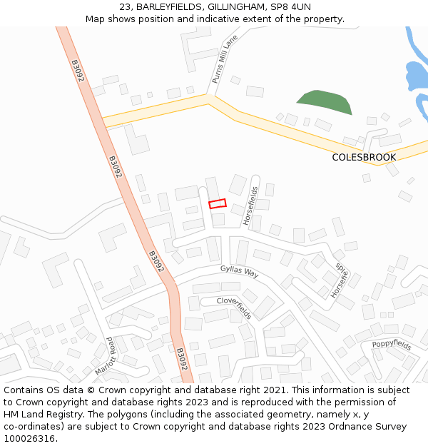23, BARLEYFIELDS, GILLINGHAM, SP8 4UN: Location map and indicative extent of plot
