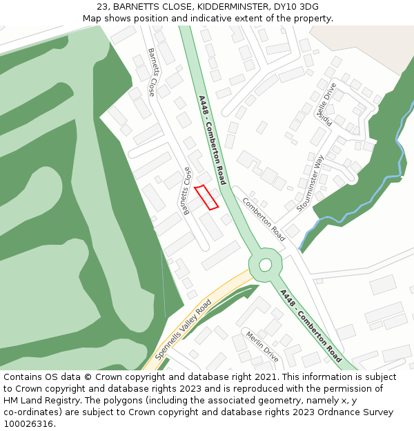 23, BARNETTS CLOSE, KIDDERMINSTER, DY10 3DG: Location map and indicative extent of plot