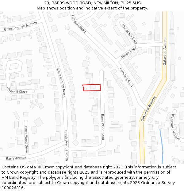 23, BARRS WOOD ROAD, NEW MILTON, BH25 5HS: Location map and indicative extent of plot
