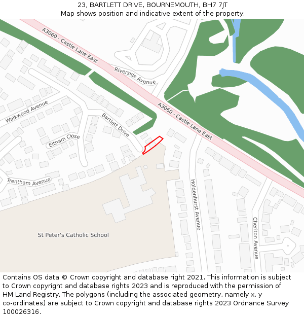 23, BARTLETT DRIVE, BOURNEMOUTH, BH7 7JT: Location map and indicative extent of plot