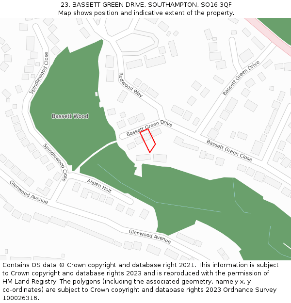 23, BASSETT GREEN DRIVE, SOUTHAMPTON, SO16 3QF: Location map and indicative extent of plot