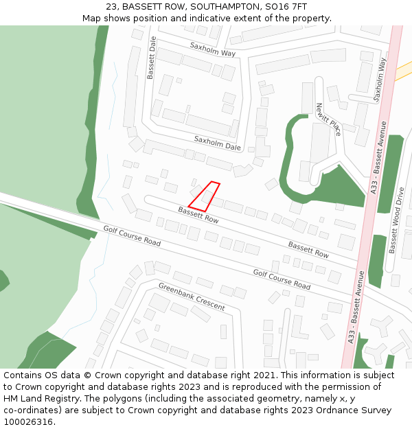 23, BASSETT ROW, SOUTHAMPTON, SO16 7FT: Location map and indicative extent of plot
