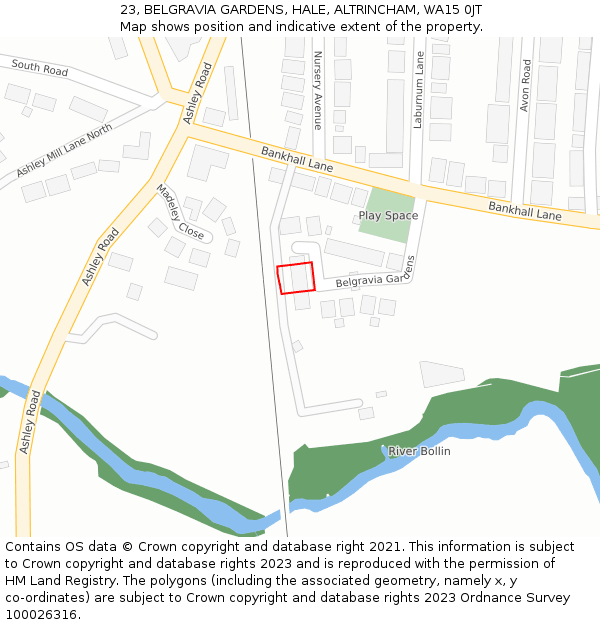 23, BELGRAVIA GARDENS, HALE, ALTRINCHAM, WA15 0JT: Location map and indicative extent of plot
