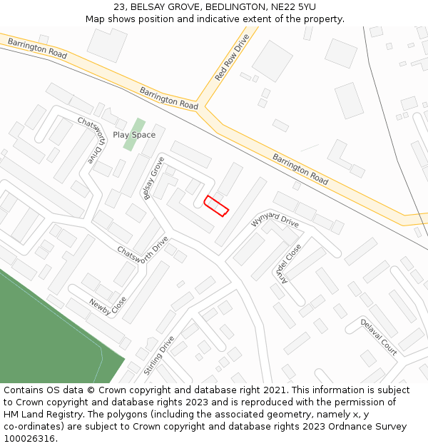 23, BELSAY GROVE, BEDLINGTON, NE22 5YU: Location map and indicative extent of plot