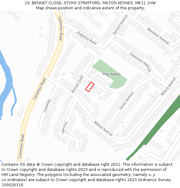 23, BENNET CLOSE, STONY STRATFORD, MILTON KEYNES, MK11 1HW: Location map and indicative extent of plot