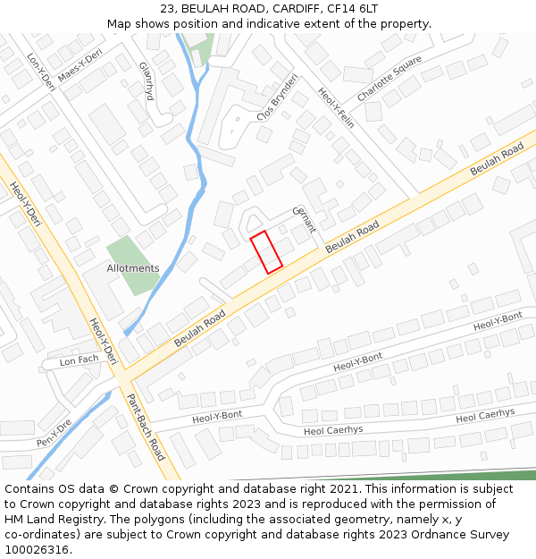 23, BEULAH ROAD, CARDIFF, CF14 6LT: Location map and indicative extent of plot