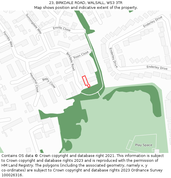 23, BIRKDALE ROAD, WALSALL, WS3 3TR: Location map and indicative extent of plot