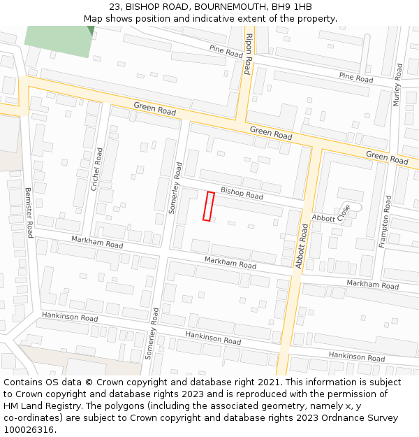23, BISHOP ROAD, BOURNEMOUTH, BH9 1HB: Location map and indicative extent of plot