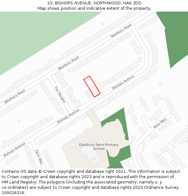 23, BISHOPS AVENUE, NORTHWOOD, HA6 3DD: Location map and indicative extent of plot