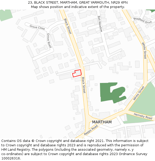 23, BLACK STREET, MARTHAM, GREAT YARMOUTH, NR29 4PN: Location map and indicative extent of plot
