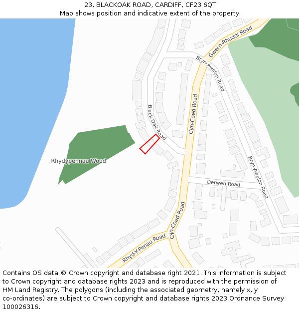 23, BLACKOAK ROAD, CARDIFF, CF23 6QT: Location map and indicative extent of plot