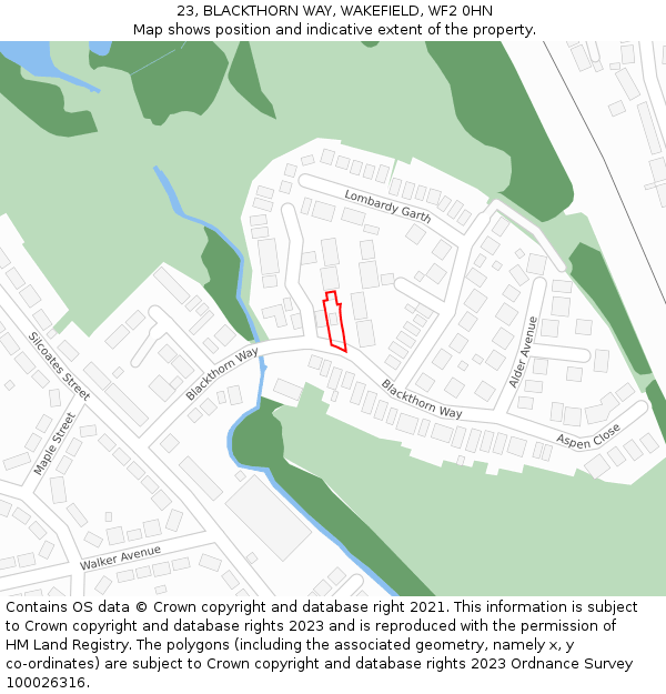 23, BLACKTHORN WAY, WAKEFIELD, WF2 0HN: Location map and indicative extent of plot