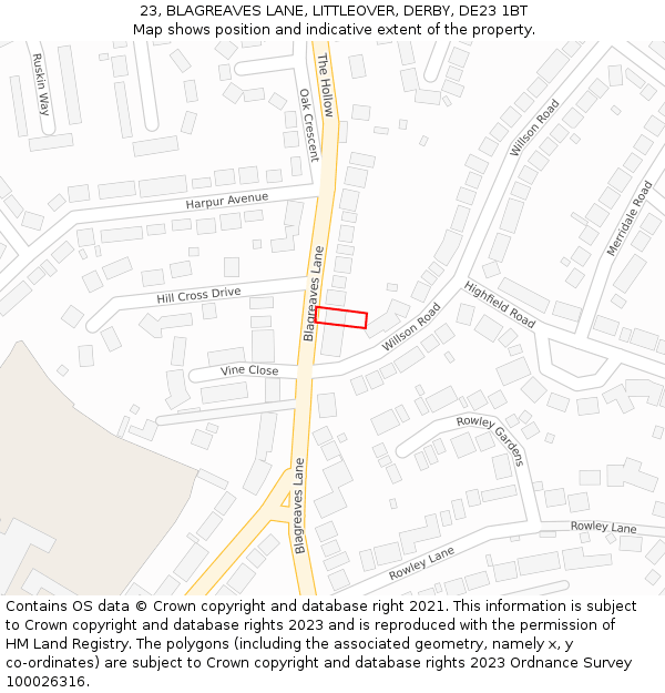 23, BLAGREAVES LANE, LITTLEOVER, DERBY, DE23 1BT: Location map and indicative extent of plot