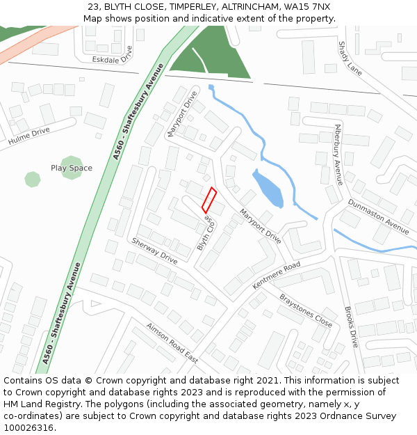 23, BLYTH CLOSE, TIMPERLEY, ALTRINCHAM, WA15 7NX: Location map and indicative extent of plot