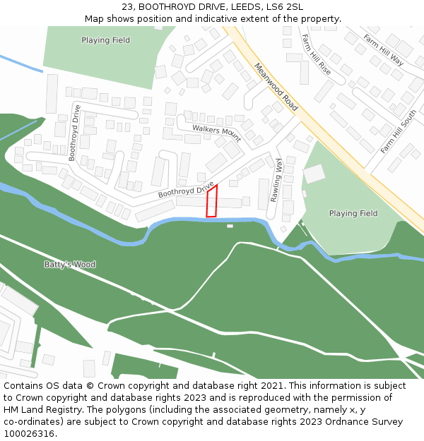 23, BOOTHROYD DRIVE, LEEDS, LS6 2SL: Location map and indicative extent of plot