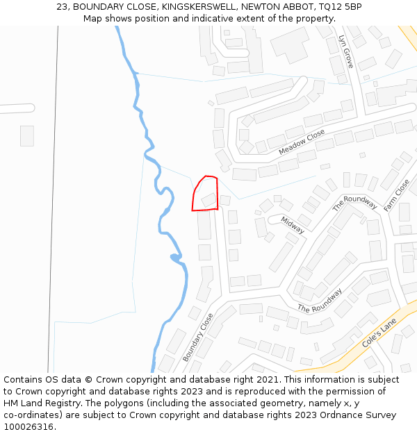 23, BOUNDARY CLOSE, KINGSKERSWELL, NEWTON ABBOT, TQ12 5BP: Location map and indicative extent of plot