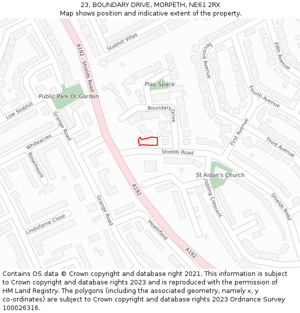 23, BOUNDARY DRIVE, MORPETH, NE61 2RX: Location map and indicative extent of plot