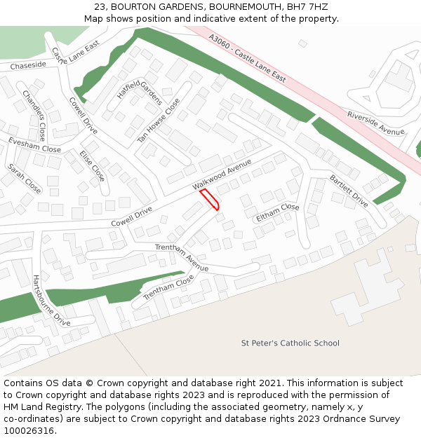23, BOURTON GARDENS, BOURNEMOUTH, BH7 7HZ: Location map and indicative extent of plot